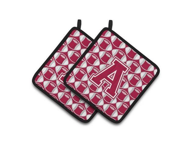 Carolines Treasures CJ1065-APTHD Letter A Football Crimson Grey & White Pair of Pot Holders 75 x 3 x 75 in