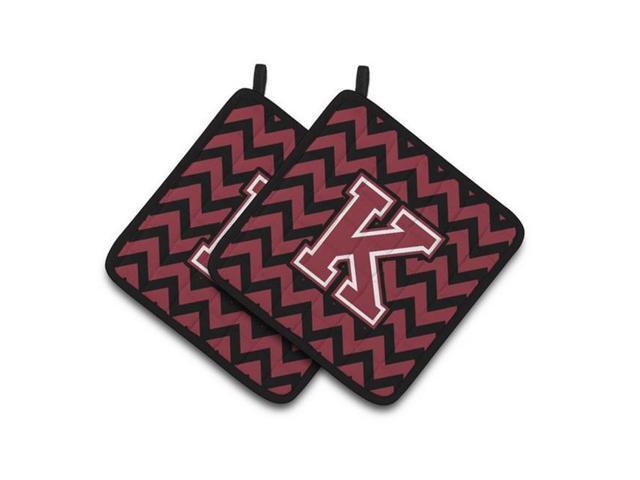 Carolines Treasures CJ1052-KPTHD Letter K Chevron Garnet & Black Pair of Pot Holders 75 x 3 x 75 in