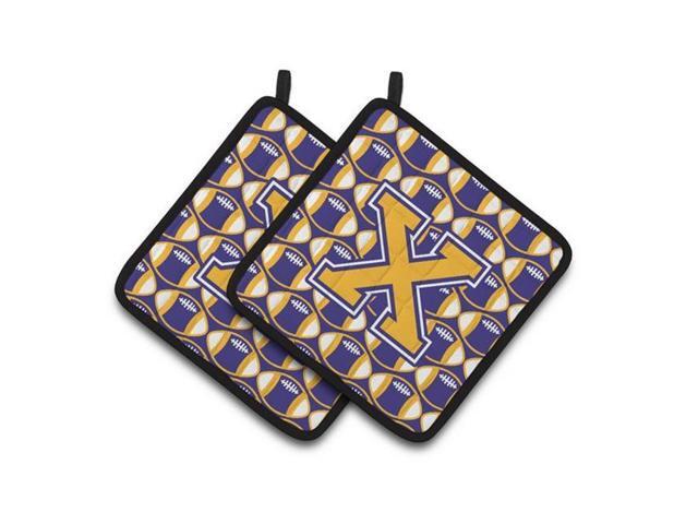 Carolines Treasures CJ1064-XPTHD Letter X Football Purple & Gold Pair of Pot Holders 75 x 3 x 75 in