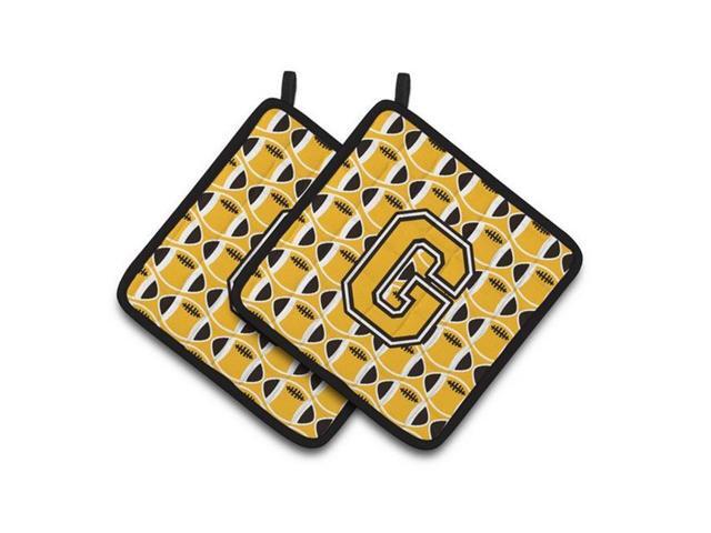 Carolines Treasures CJ1080-GPTHD Letter G Football Black Old Gold & White Pair of Pot Holders 75 x 3 x 75 in