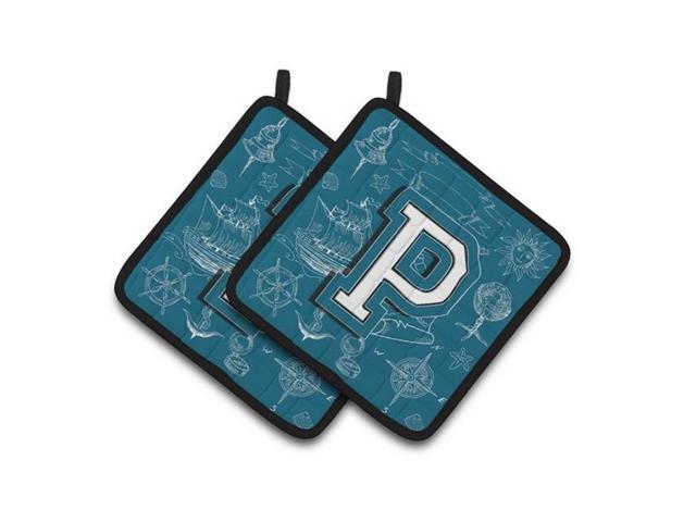 Carolines Treasures CJ2014-PPTHD Letter P Sea Doodles Initial Alphabet Pair of Pot Holders 75 x 3 x 75 in