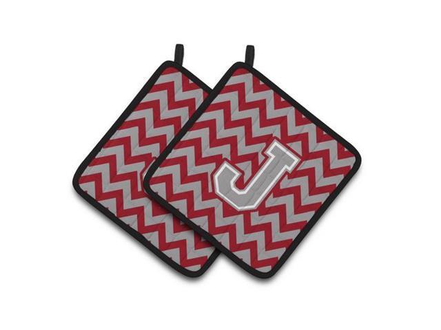 Carolines Treasures CJ1043-JPTHD Letter J Chevron Crimson & Grey Pair of Pot Holders 75 x 3 x 75 in