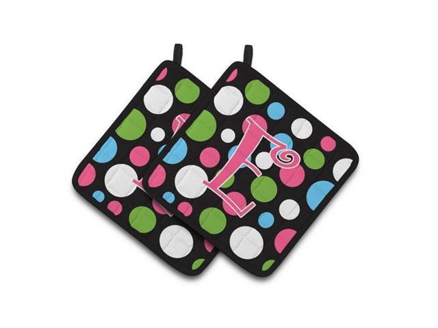 Carolines Treasures CJ1038-EPTHD Monogram Initial E Polkadots & Pink Pair of Pot Holders 75 x 3 x 75 in