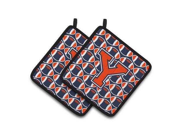 Carolines Treasures CJ1066-YPTHD Letter Y Football Orange Blue & White Pair of Pot Holders 75 x 3 x 75 in