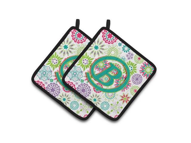 Carolines Treasures CJ2011-BPTHD Letter B Flowers Pink Teal Green Initial Pair of Pot Holders 75 x 3 x 75 in