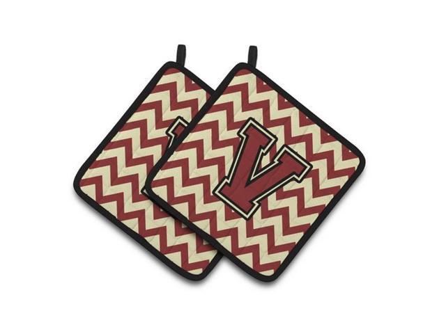 Carolines Treasures CJ1061-VPTHD Letter V Chevron Maroon & Gold Pair of Pot Holders 75 x 3 x 75 in