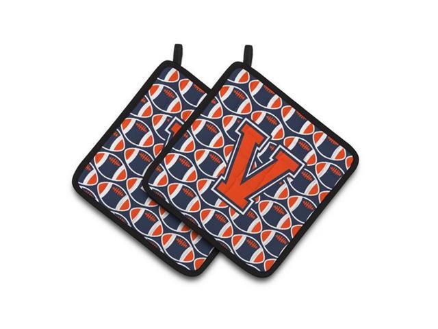 Carolines Treasures CJ1066-VPTHD Letter V Football Orange Blue & White Pair of Pot Holders 75 x 3 x 75 in