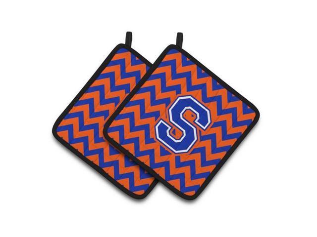 Carolines Treasures CJ1044-SPTHD Letter S Chevron Orange & Blue Pair of Pot Holders 75 x 3 x 75 in