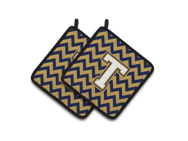 Carolines Treasures CJ1057-TPTHD Letter T Chevron Navy Blue & Gold Pair of Pot Holders 75 x 3 x 75 in