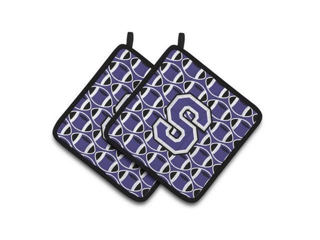 Carolines Treasures CJ1068-SPTHD Letter S Football Purple & White Pair of Pot Holders 75 x 3 x 75 in