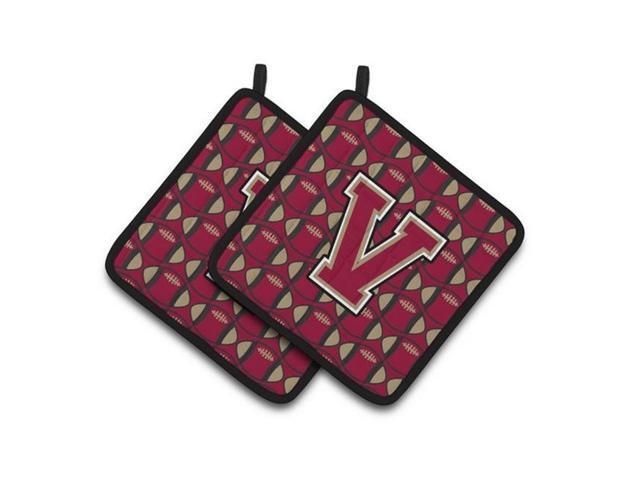 Carolines Treasures CJ1078-VPTHD Letter V Football Garnet & Gold Pair of Pot Holders 75 x 3 x 75 in