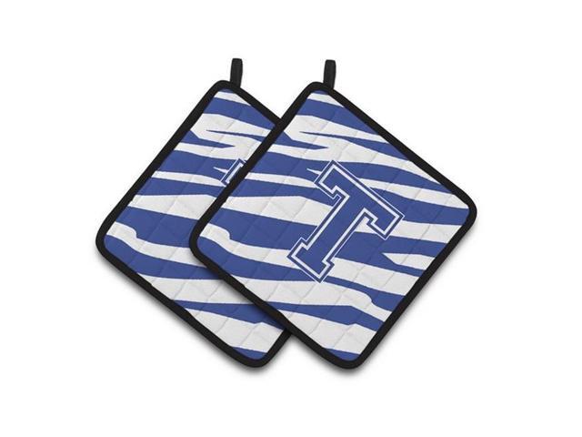 Carolines Treasures CJ1034-TPTHD Monogram Initial T Tiger Stripe Blue & White Pair of Pot Holders 75 x 3 x 75 in