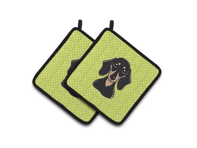 Carolines Treasures BB1277PTHD Checkerboard Lime Green Smooth Black & Tan Dachshund Pair of Pot Holders 75 x 3 x 75 in