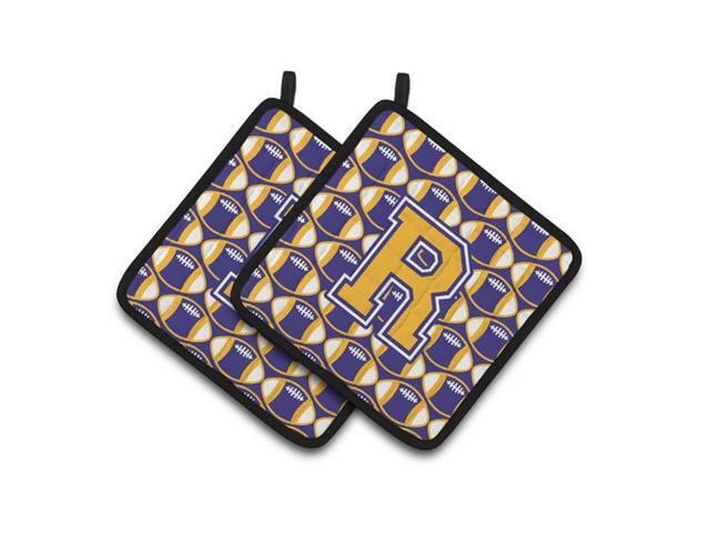 Carolines Treasures CJ1064-RPTHD Letter R Football Purple & Gold Pair of Pot Holders 75 x 3 x 75 in