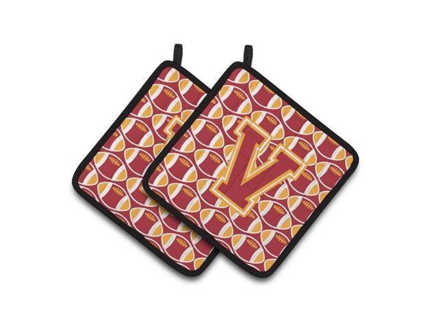 Carolines Treasures CJ1070-VPTHD Letter V Football Cardinal & Gold Pair of Pot Holders 75 x 3 x 75 in