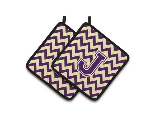 Carolines Treasures CJ1058-JPTHD Letter J Chevron Purple & Gold Pair of Pot Holders 75 x 3 x 75 in