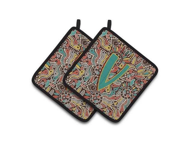 Carolines Treasures CJ2013-VPTHD Letter V Retro Tribal Alphabet Initial Pair of Pot Holders 75 x 3 x 75 in