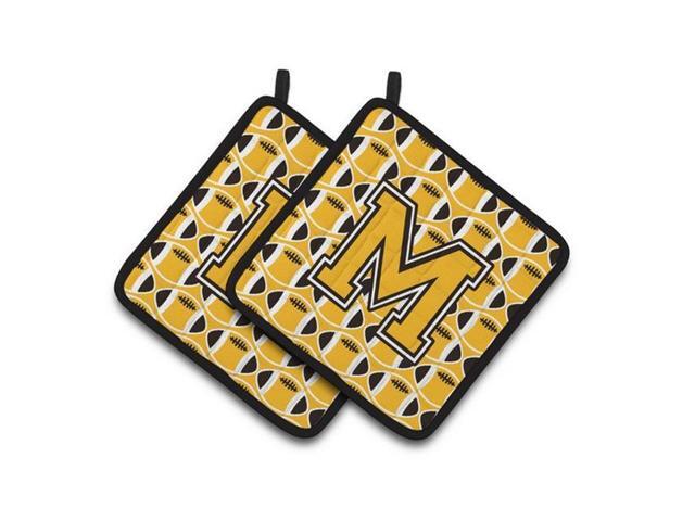 Carolines Treasures CJ1080-MPTHD Letter M Football Black Old Gold & White Pair of Pot Holders 75 x 3 x 75 in