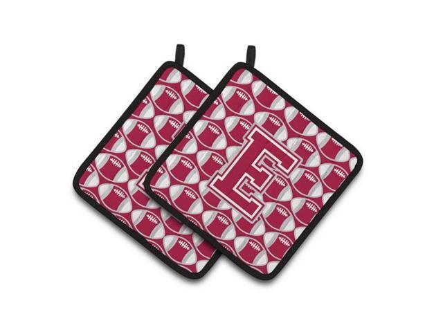 Carolines Treasures CJ1065-EPTHD Letter E Football Crimson Grey & White Pair of Pot Holders 75 x 3 x 75 in