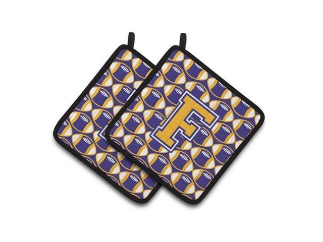 Carolines Treasures CJ1064-FPTHD Letter F Football Purple & Gold Pair of Pot Holders 75 x 3 x 75 in
