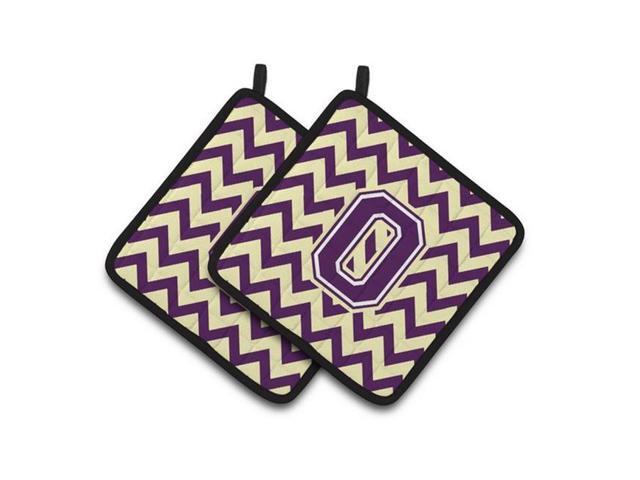 Carolines Treasures CJ1058-OPTHD Letter O Chevron Purple & Gold Pair of Pot Holders 75 x 3 x 75 in