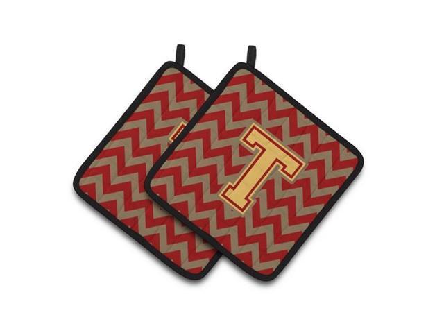 Carolines Treasures CJ1048-TPTHD Letter T Chevron Garnet & Gold Pair of Pot Holders 75 x 3 x 75 in