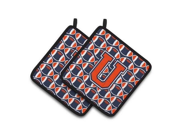 Carolines Treasures CJ1066-UPTHD Letter U Football Orange Blue & White Pair of Pot Holders 75 x 3 x 75 in
