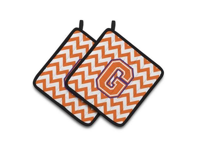 Carolines Treasures CJ1062-GPTHD Letter G Chevron Orange & Regalia Pair of Pot Holders 75 x 3 x 75 in