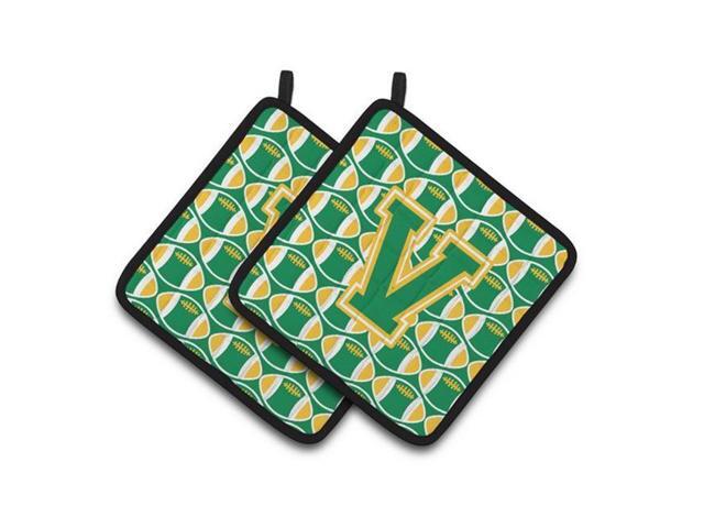 Carolines Treasures CJ1069-VPTHD Letter V Football Green & Gold Pair of Pot Holders 75 x 3 x 75 in