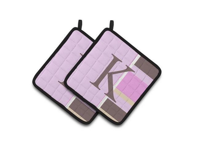 Carolines Treasures CJ1005-KPTHD Letter K Initial Monogram - Pink Stripes Pair of Pot Holders 75 x 3 x 75 in