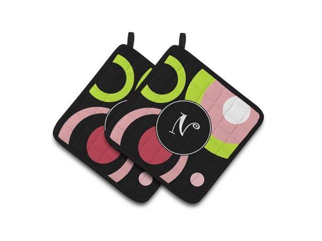 Carolines Treasures AM1002-NPTHD Letter N Monogram - Retro in Black Pair of Pot Holders 75 x 3 x 75 in