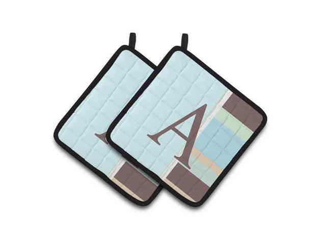 Carolines Treasures CJ1003-APTHD Letter A Monogram - Blue Stripes Pair of Pot Holders 75 x 3 x 75 in