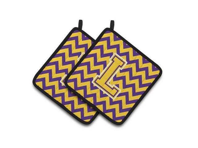 Carolines Treasures CJ1041-LPTHD Letter L Chevron Purple & Gold Pair of Pot Holders 75 x 3 x 75 in