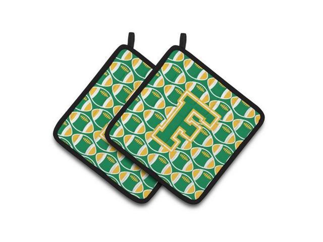 Carolines Treasures CJ1069-FPTHD Letter F Football Green & Gold Pair of Pot Holders 75 x 3 x 75 in