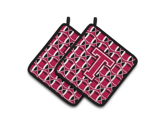 Carolines Treasures CJ1079-TPTHD Letter T Football Crimson & White Pair of Pot Holders 75 x 3 x 75 in