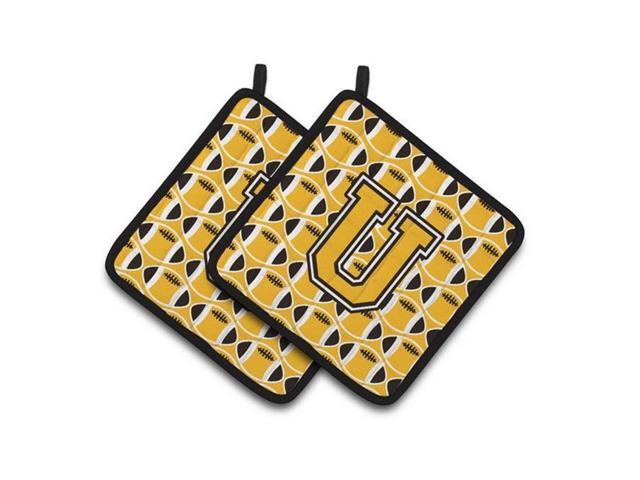 Carolines Treasures CJ1080-UPTHD Letter U Football Black Old Gold & White Pair of Pot Holders 75 x 3 x 75 in