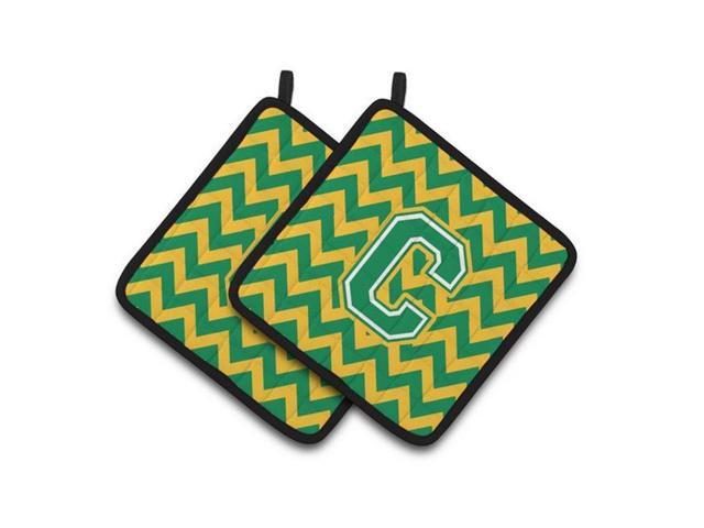 Carolines Treasures CJ1059-CPTHD Letter C Chevron Green & Gold Pair of Pot Holders 75 x 3 x 75 in