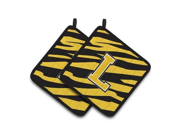 Carolines Treasures CJ1026-LPTHD Monogram Initial L Tiger Stripe - Black Gold Pair of Pot Holders 75 x 3 x 75 in