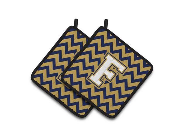 Carolines Treasures CJ1057-FPTHD Letter F Chevron Navy Blue & Gold Pair of Pot Holders 75 x 3 x 75 in