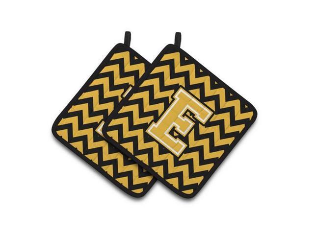 Carolines Treasures CJ1053-EPTHD Letter E Chevron Black & Gold Pair of Pot Holders 75 x 3 x 75 in