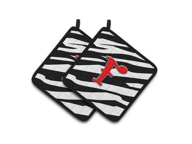 Carolines Treasures CJ1024-FPTHD Monogram Initial F Zebra Red Pair of Pot Holders 75 x 3 x 75 in