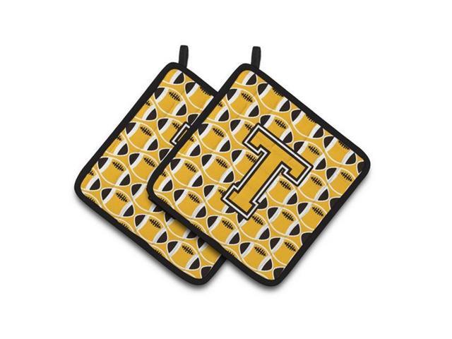 Carolines Treasures CJ1080-TPTHD Letter T Football Black Old Gold & White Pair of Pot Holders 75 x 3 x 75 in