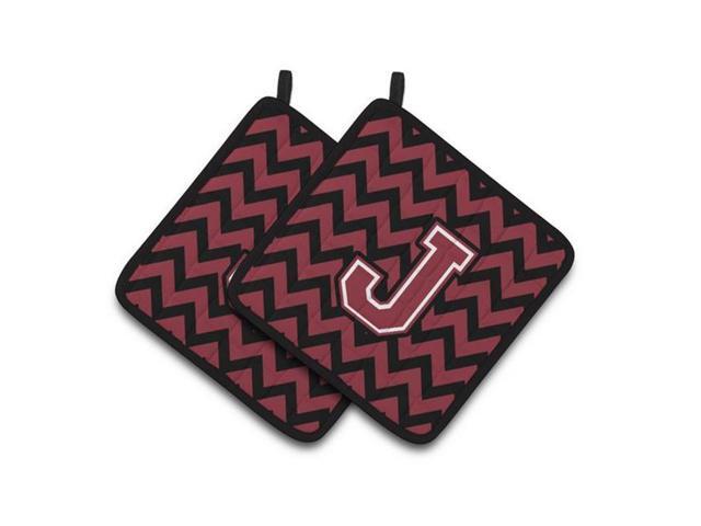 Carolines Treasures CJ1052-JPTHD Letter J Chevron Garnet & Black Pair of Pot Holders 75 x 3 x 75 in