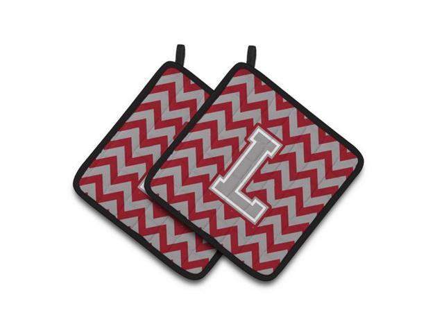 Carolines Treasures CJ1043-LPTHD Letter L Chevron Crimson & Grey Pair of Pot Holders 75 x 3 x 75 in