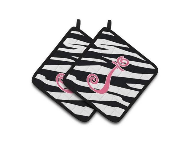 Carolines Treasures CJ1037-JPTHD Monogram Initial J Zebra Stripe & Pink Pair of Pot Holders 75 x 3 x 75 in