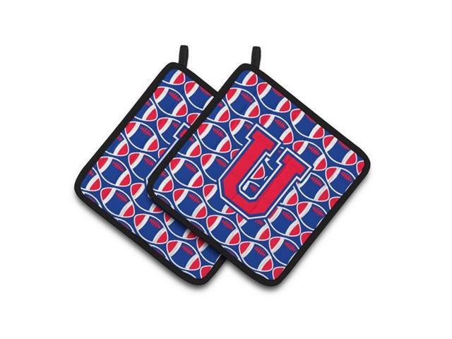 Carolines Treasures CJ1076-UPTHD Letter U Football Harvard Crimson & Yale Blue Pair of Pot Holders 75 x 3 x 75 in