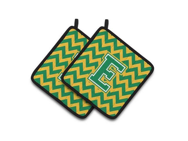 Carolines Treasures CJ1059-EPTHD Letter E Chevron Green & Gold Pair of Pot Holders 75 x 3 x 75 in