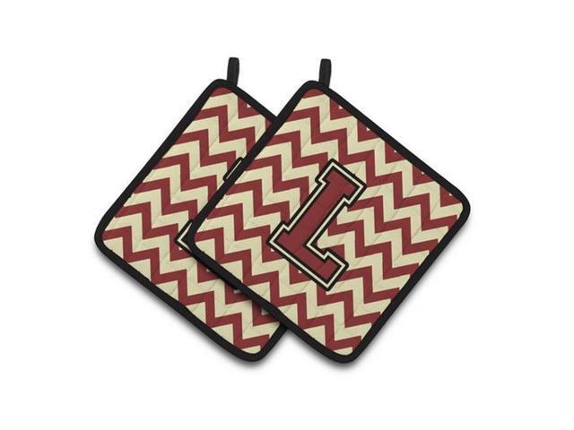 Carolines Treasures CJ1061-LPTHD Letter L Chevron Maroon & Gold Pair of Pot Holders 75 x 3 x 75 in