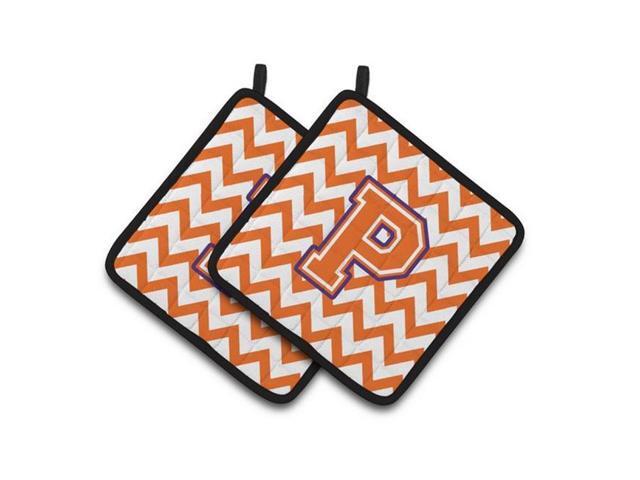 Carolines Treasures CJ1062-PPTHD Letter P Chevron Orange & Regalia Pair of Pot Holders 75 x 3 x 75 in
