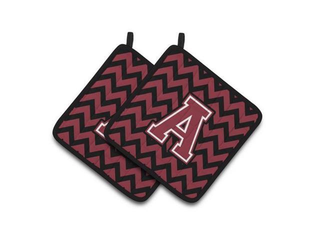 Carolines Treasures CJ1052-APTHD Letter A Chevron Garnet & Black Pair of Pot Holders 75 x 3 x 75 in